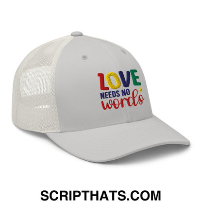Love Needs No Words Autism Awareness Embroidered Mesh Trucker Hat Silver