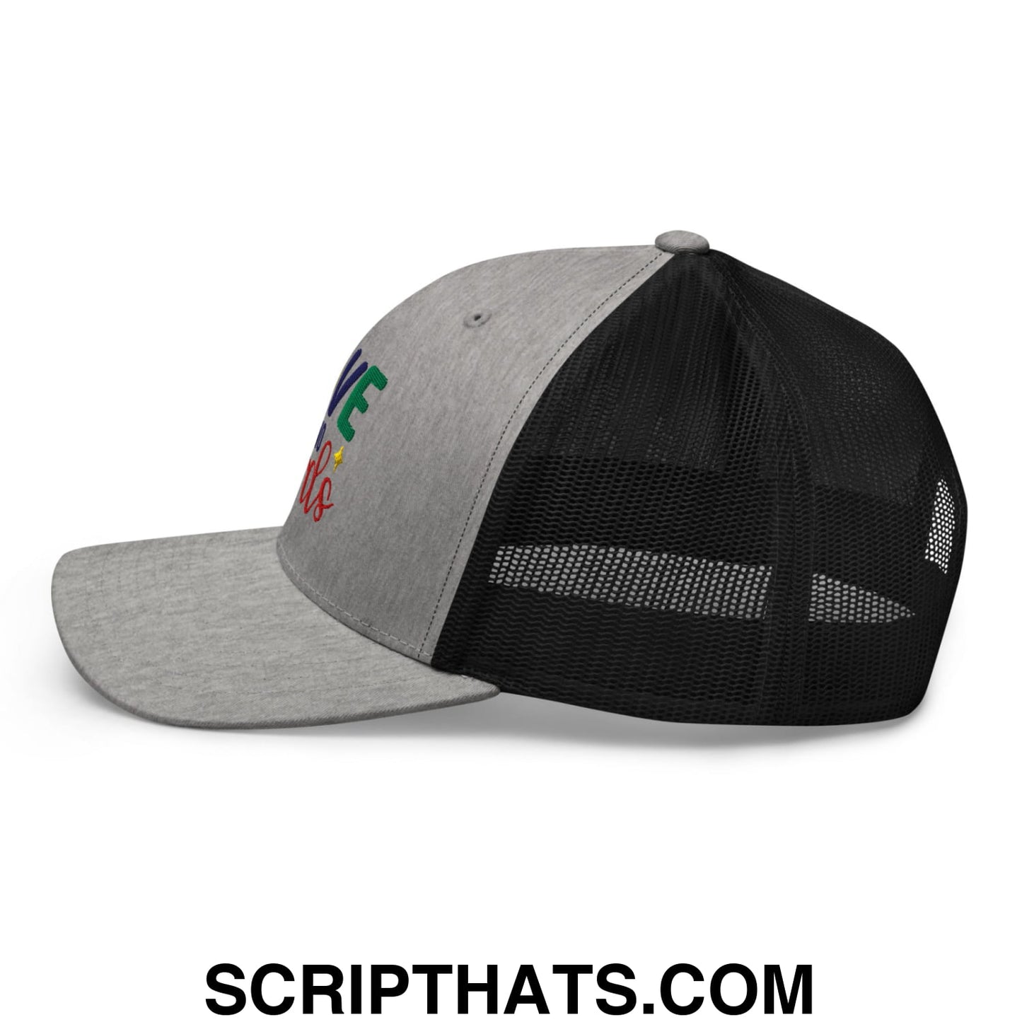 Love Needs No Words Autism Awareness Embroidered Mesh Trucker Hat Heather Black