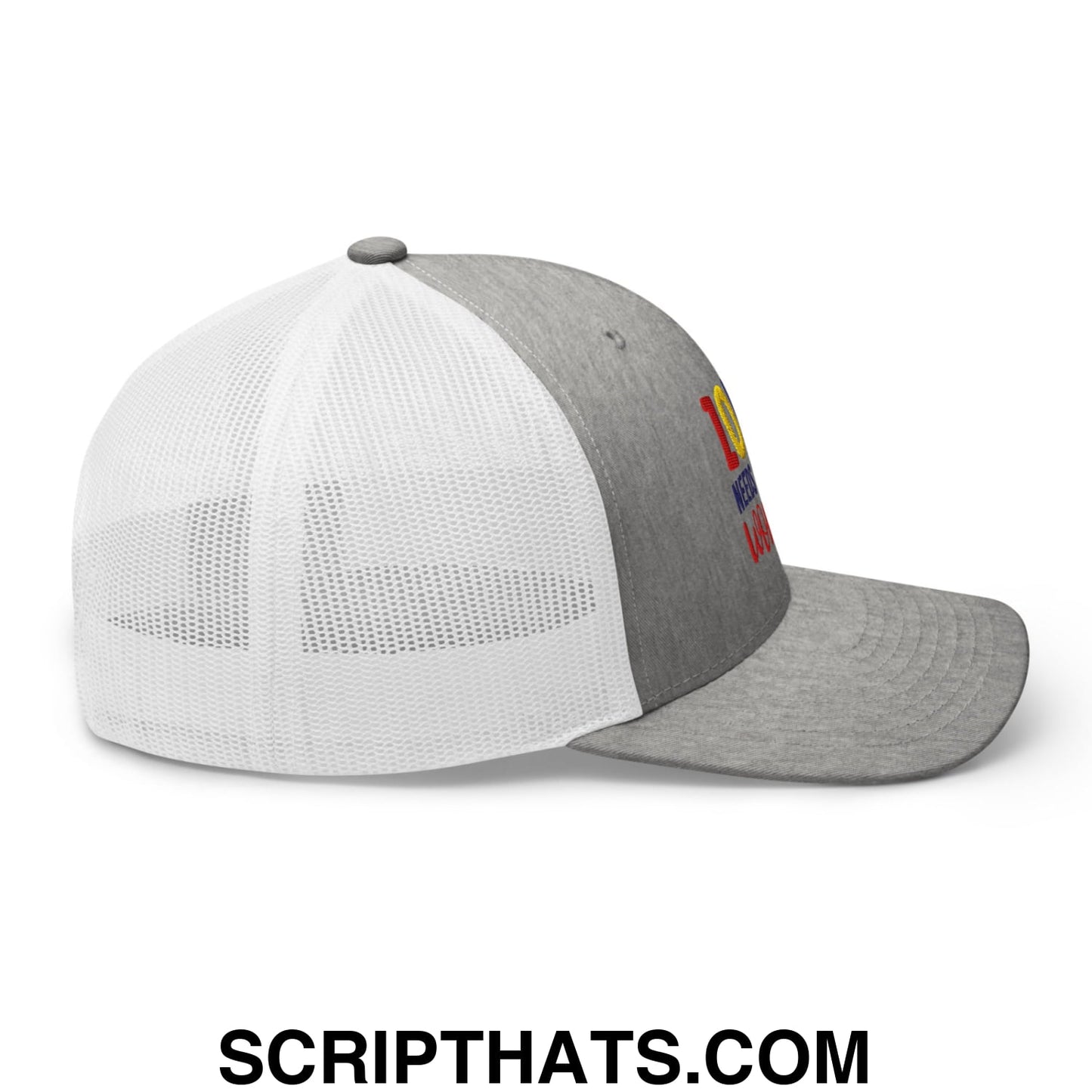 Love Needs No Words Autism Awareness Embroidered Mesh Trucker Hat Heather Grey White