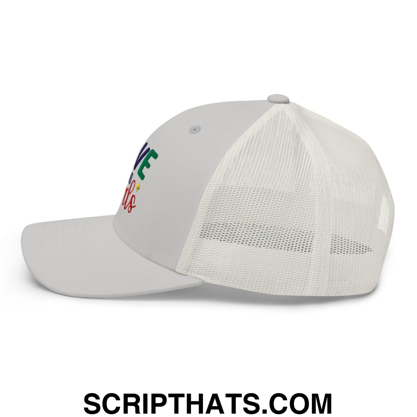Love Needs No Words Autism Awareness Embroidered Mesh Trucker Hat Silver