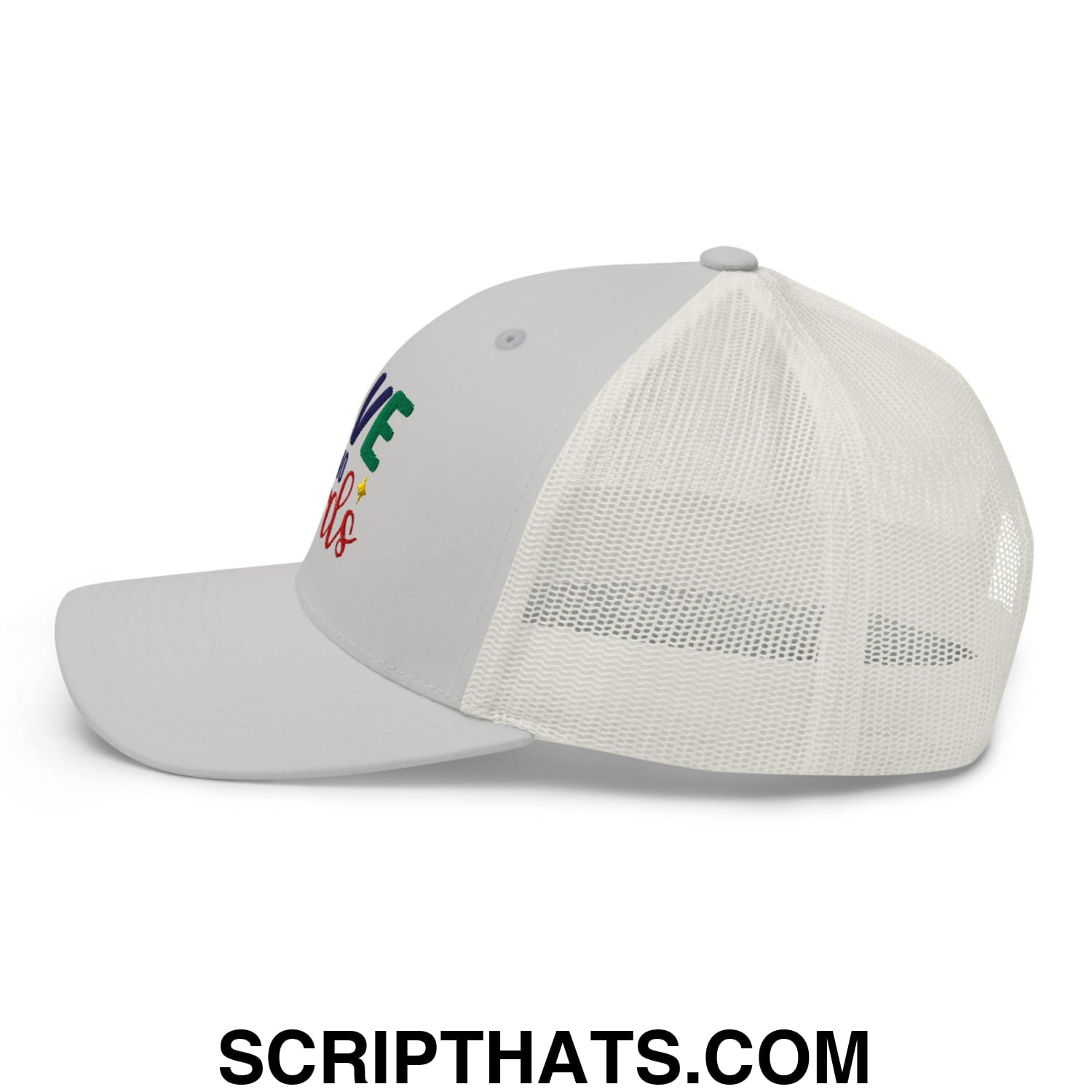 Love Needs No Words Autism Awareness Embroidered Mesh Trucker Hat Silver