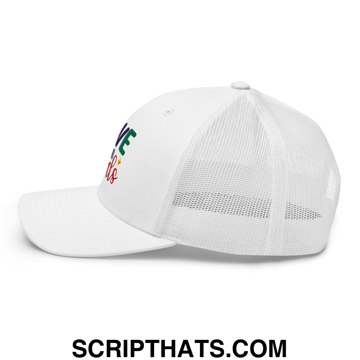 Love Needs No Words Autism Awareness Embroidered Mesh Trucker Hat White
