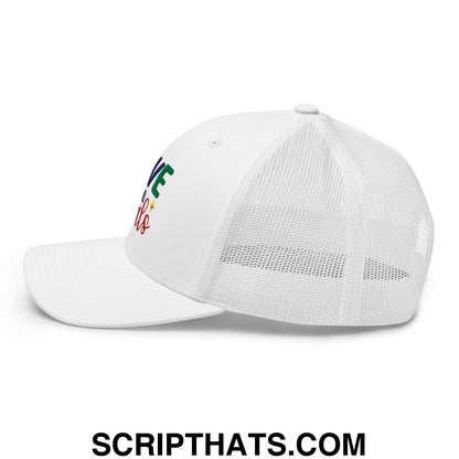 Love Needs No Words Autism Awareness Embroidered Mesh Trucker Hat White