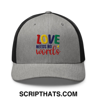 Love Needs No Words Autism Awareness Embroidered Mesh Trucker Hat Heather Black