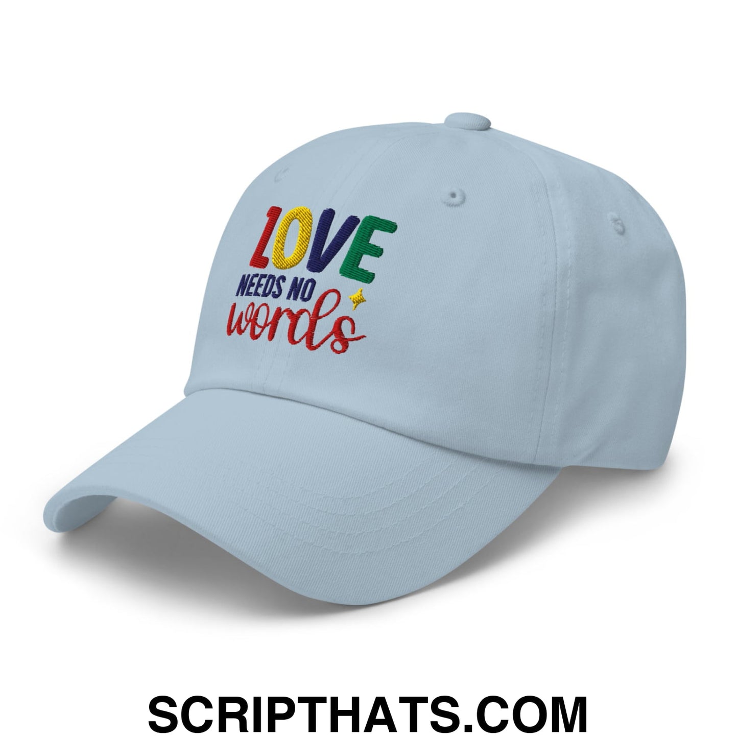 Love Needs No Words Autism Awareness Embroidered Unstructured Dad Hat Light Blue