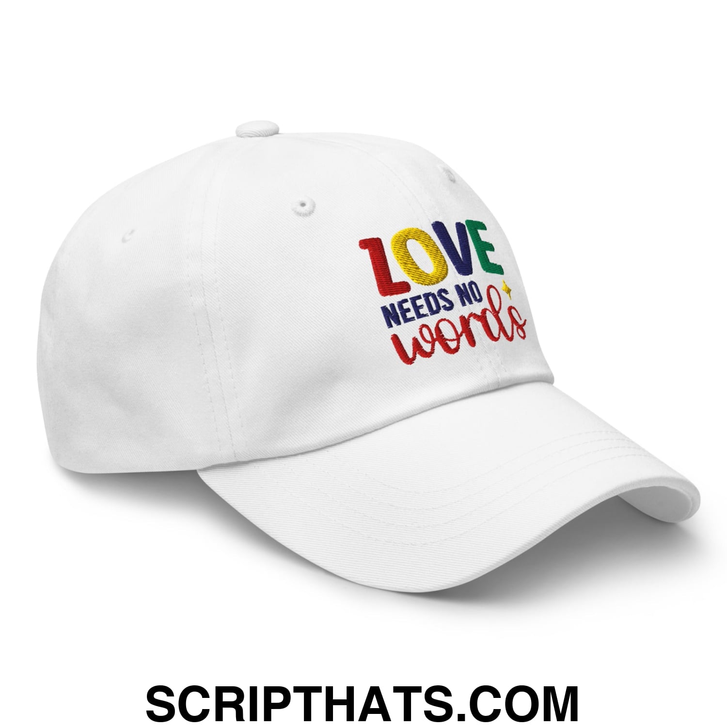 Love Needs No Words Autism Awareness Embroidered Unstructured Dad Hat White