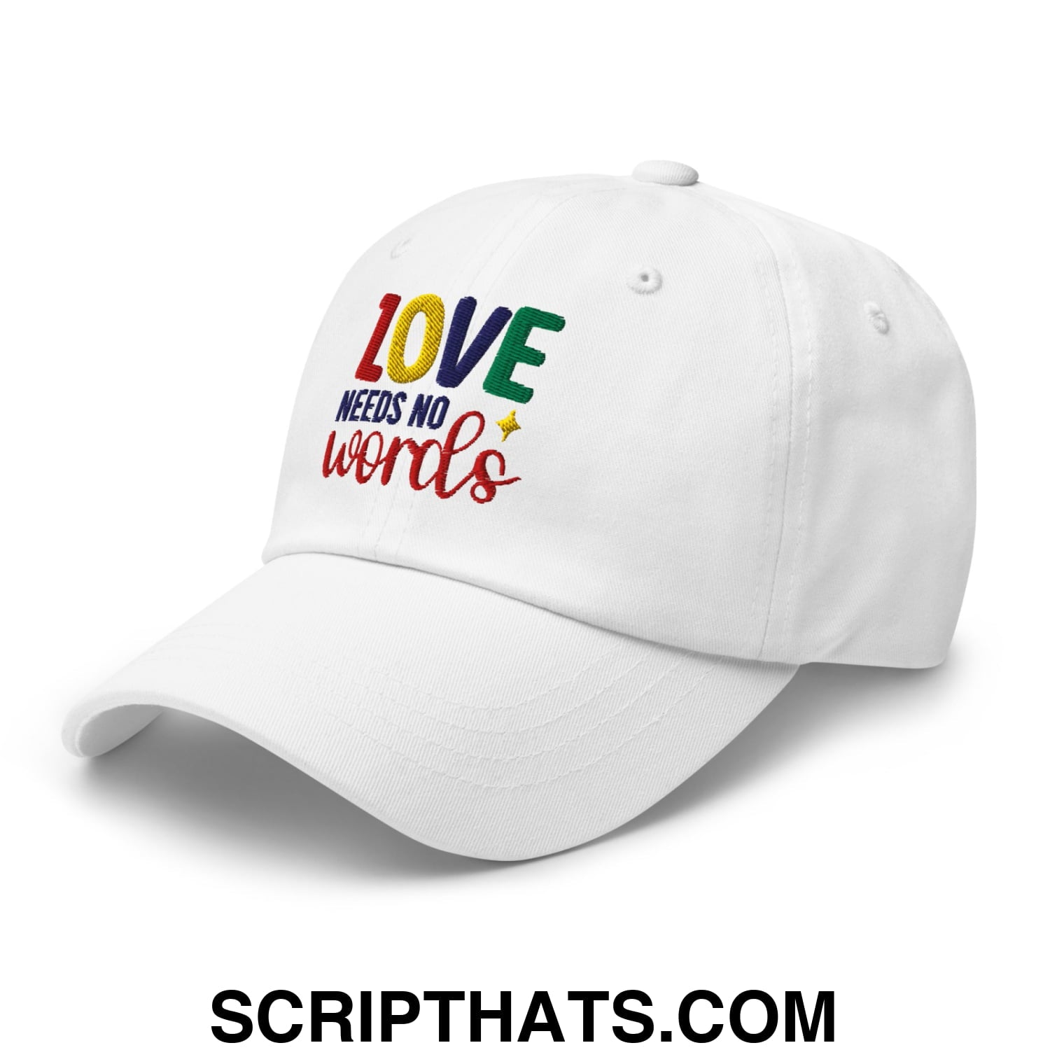 Love Needs No Words Autism Awareness Embroidered Unstructured Dad Hat White