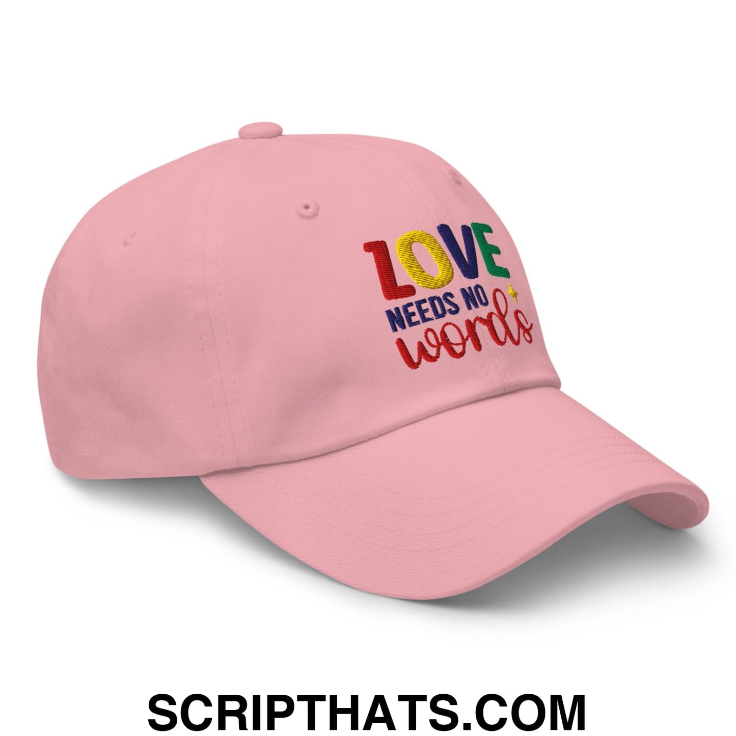 Love Needs No Words Autism Awareness Embroidered Unstructured Dad Hat Pink