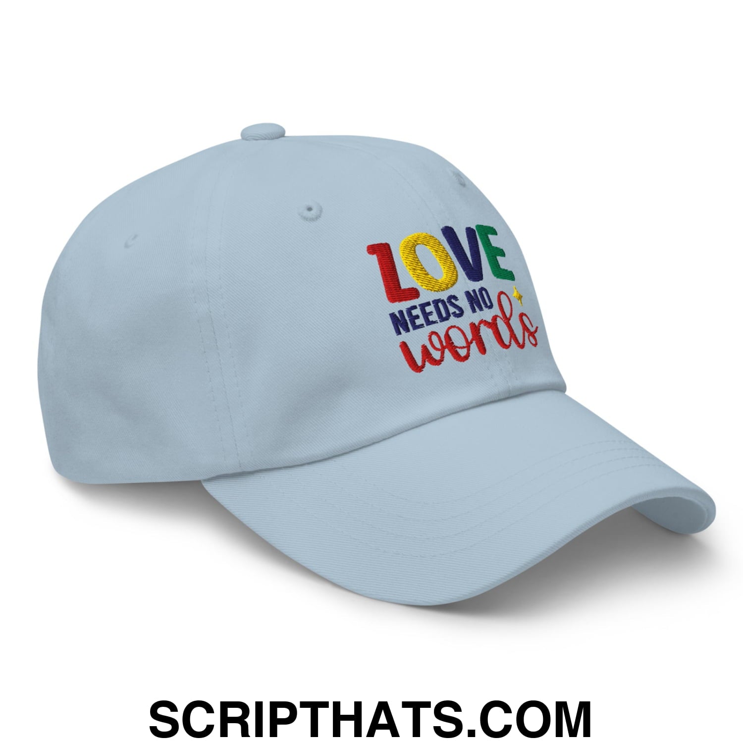 Love Needs No Words Autism Awareness Embroidered Unstructured Dad Hat Light Blue