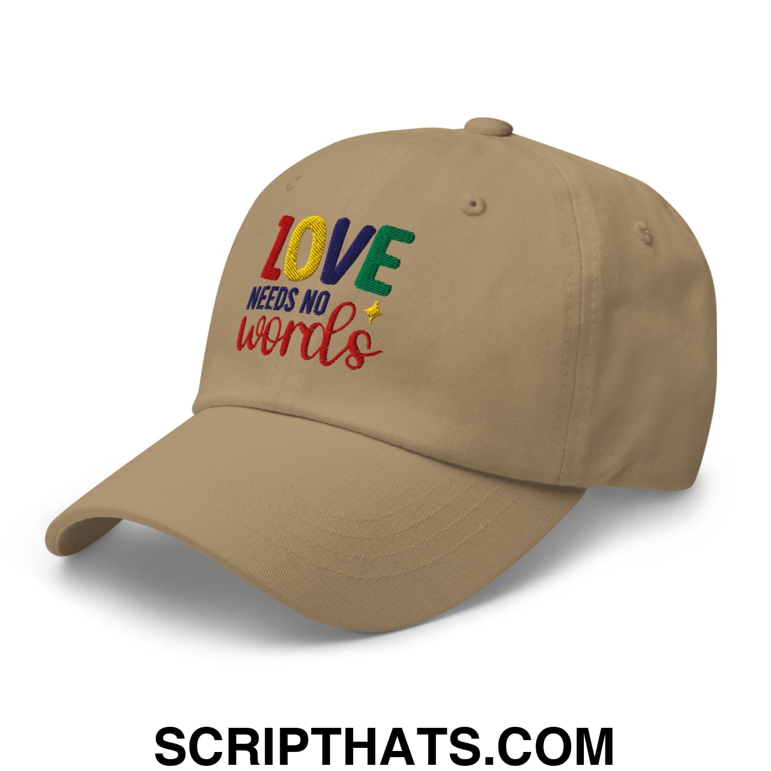 Love Needs No Words Autism Awareness Embroidered Unstructured Dad Hat Khaki