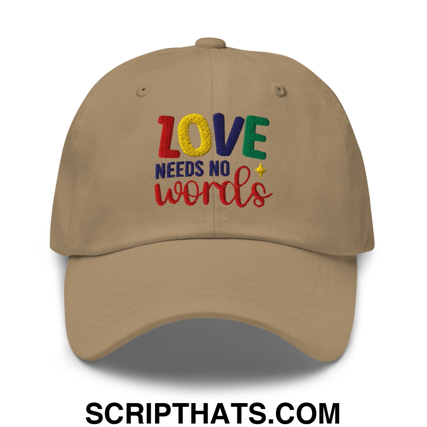 Love Needs No Words Autism Awareness Embroidered Unstructured Dad Hat Khaki