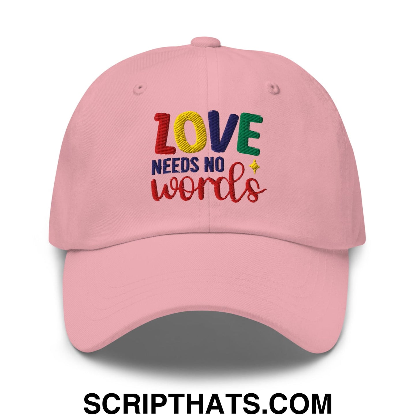 Love Needs No Words Autism Awareness Embroidered Unstructured Dad Hat Pink