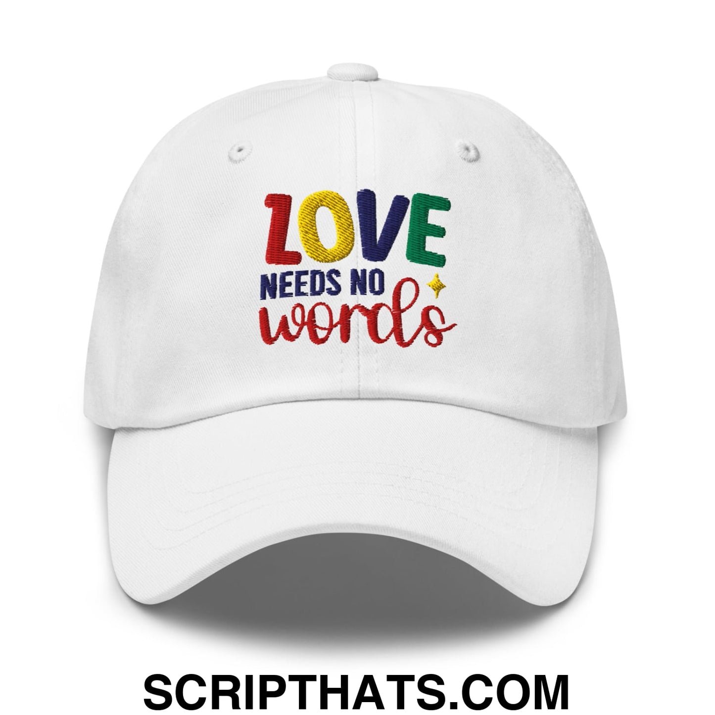 Love Needs No Words Autism Awareness Embroidered Unstructured Dad Hat White
