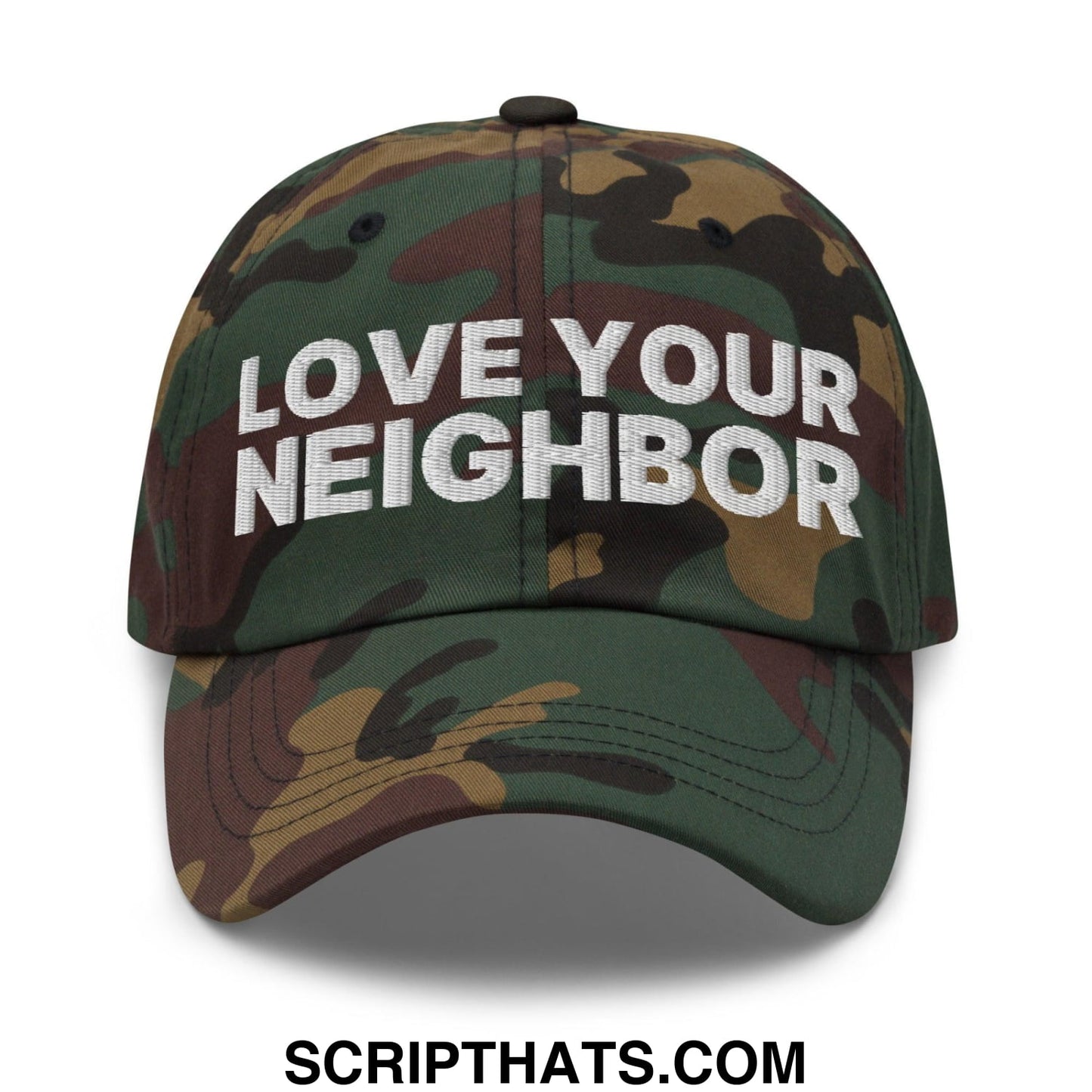 Love Your Neighbor Dad Hat Green Camo