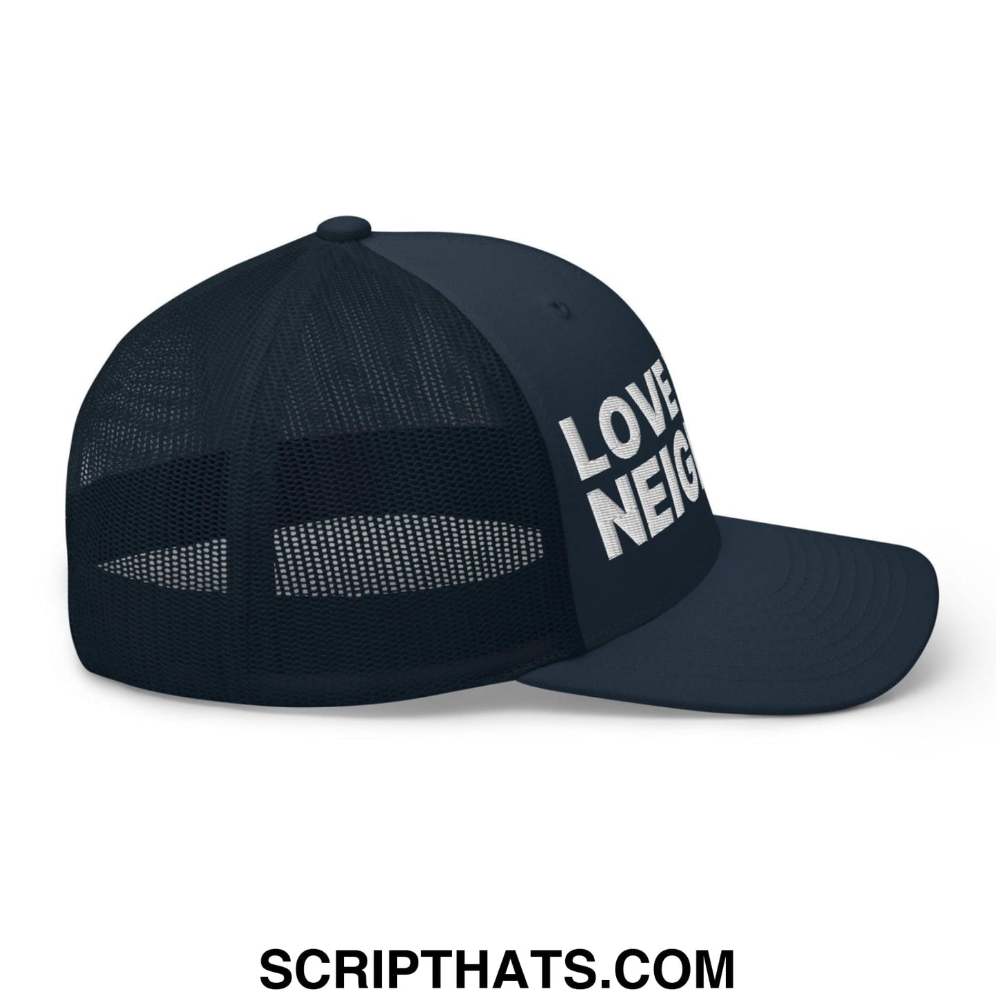 Love Your Neighbor Retro Trucker Hat Navy