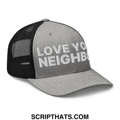 Love Your Neighbor Retro Trucker Hat Heather Black