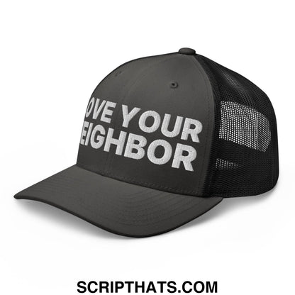 Love Your Neighbor Retro Trucker Hat Charcoal Black