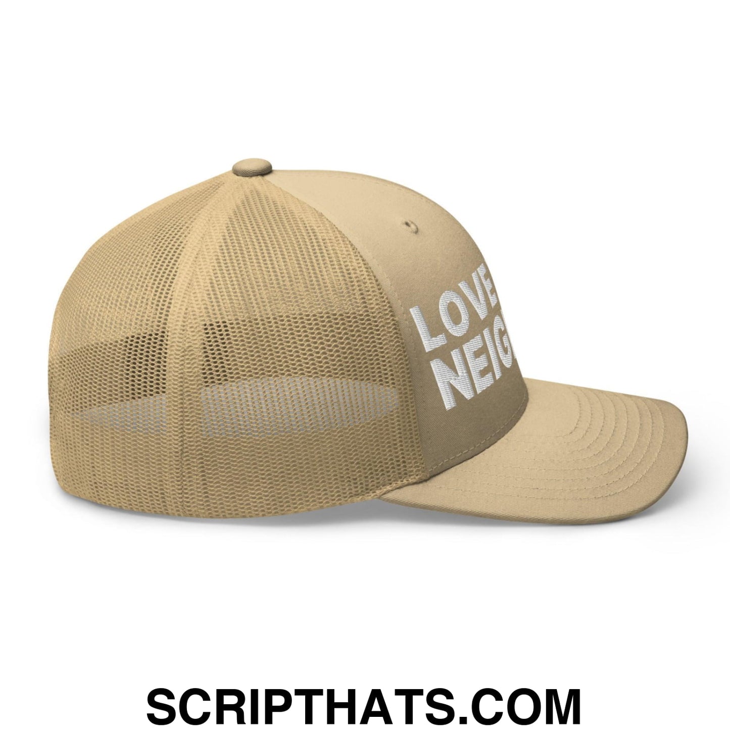 Love Your Neighbor Retro Trucker Hat Khaki