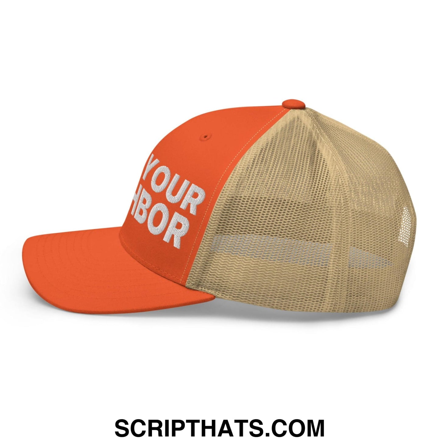 Love Your Neighbor Retro Trucker Hat Rustic Orange Khaki