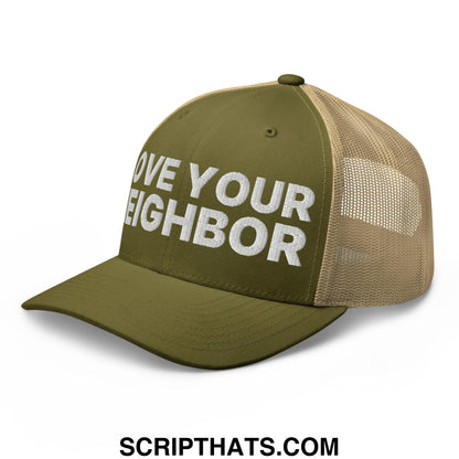Love Your Neighbor Retro Trucker Hat Moss Khaki