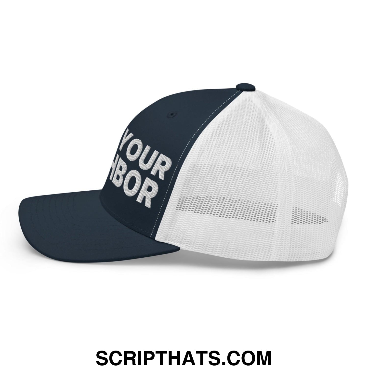 Love Your Neighbor Retro Trucker Hat Navy White