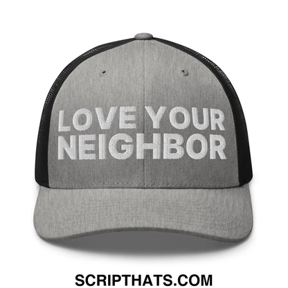 Love Your Neighbor Retro Trucker Hat Heather Black