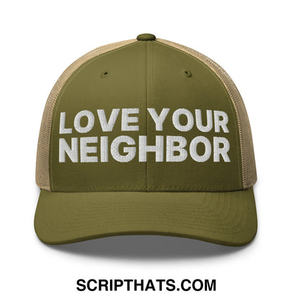 Love Your Neighbor Retro Trucker Hat Moss Khaki