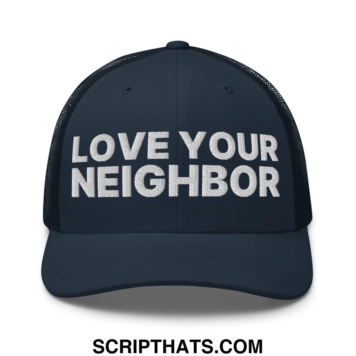 Love Your Neighbor Retro Trucker Hat Navy
