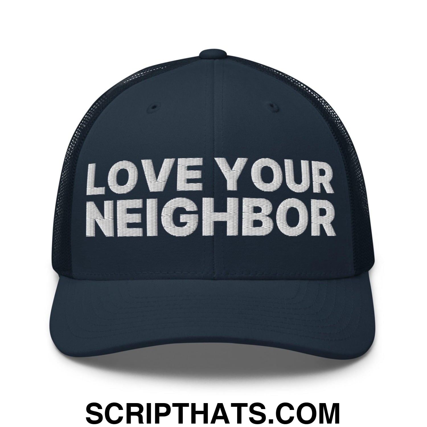 Love Your Neighbor Retro Trucker Hat Navy