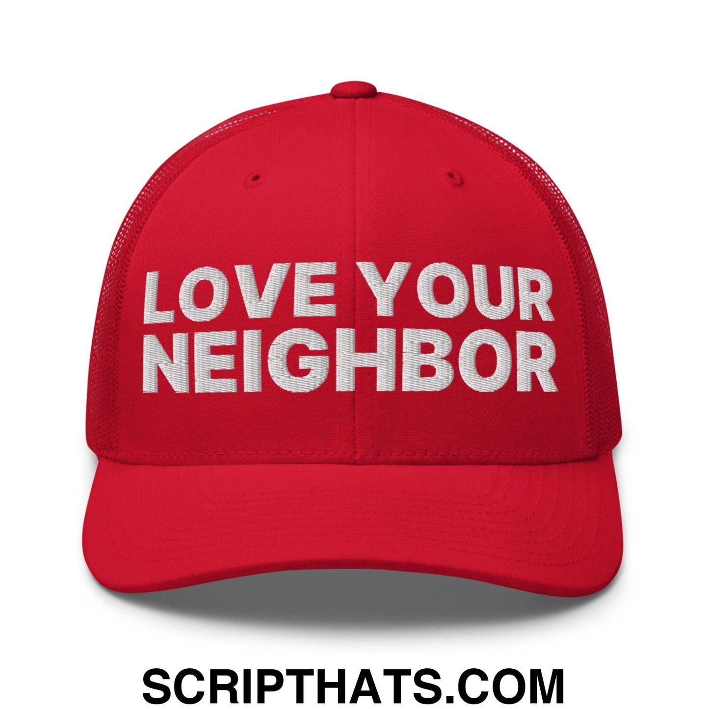 Love Your Neighbor Retro Trucker Hat Red
