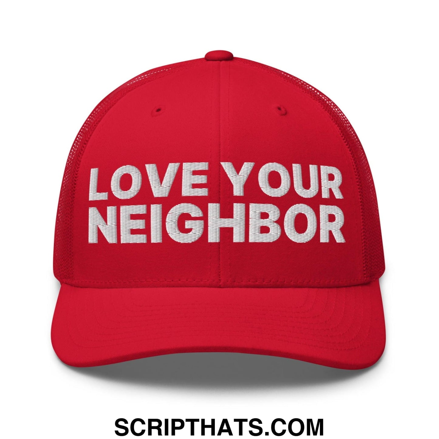 Love Your Neighbor Retro Trucker Hat Red