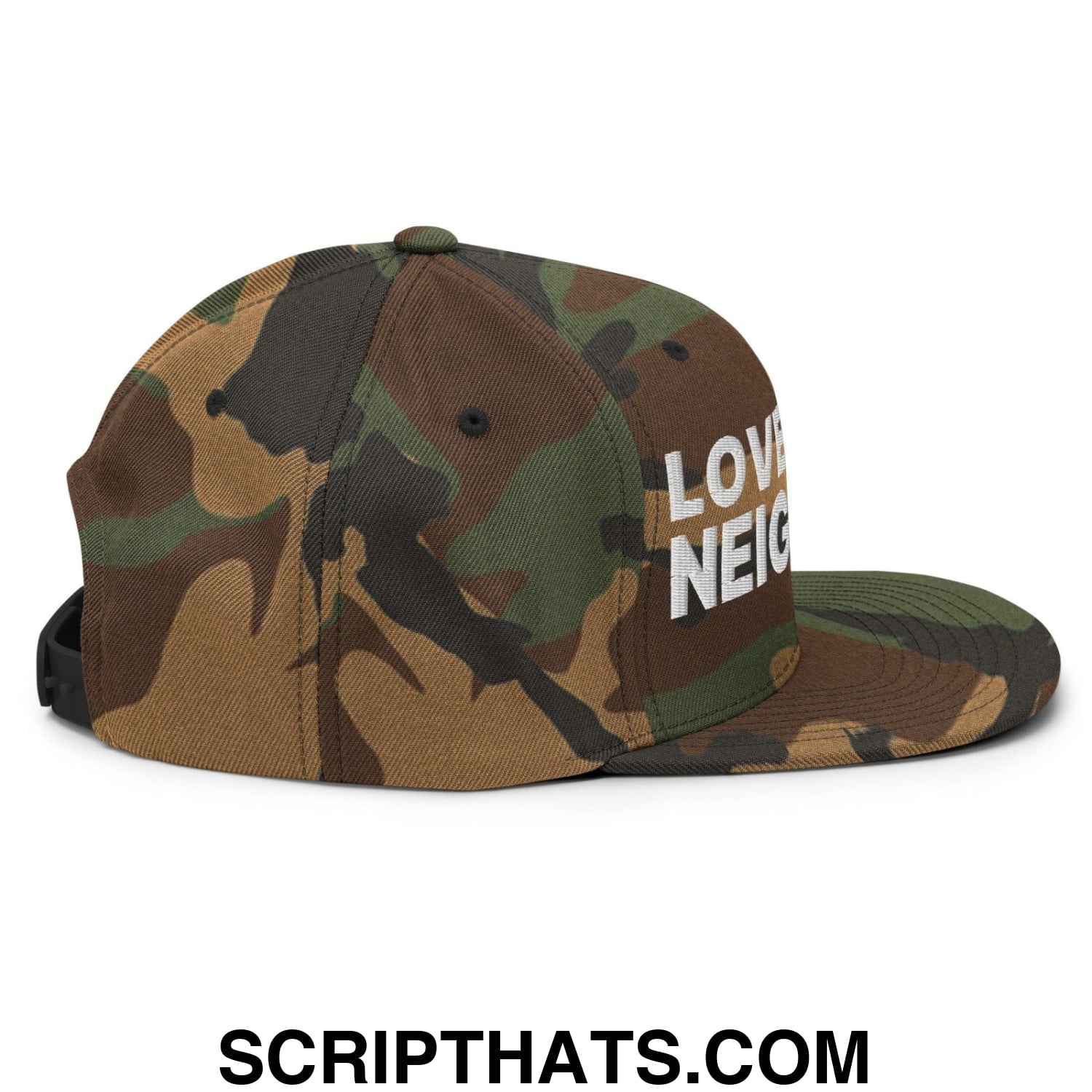 Love Your Neighbor Snapback Hat Green Camo
