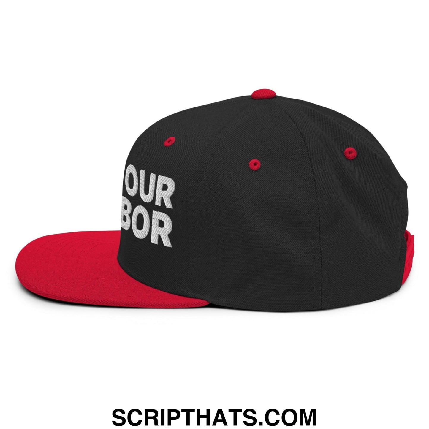 Love Your Neighbor Snapback Hat Black Red