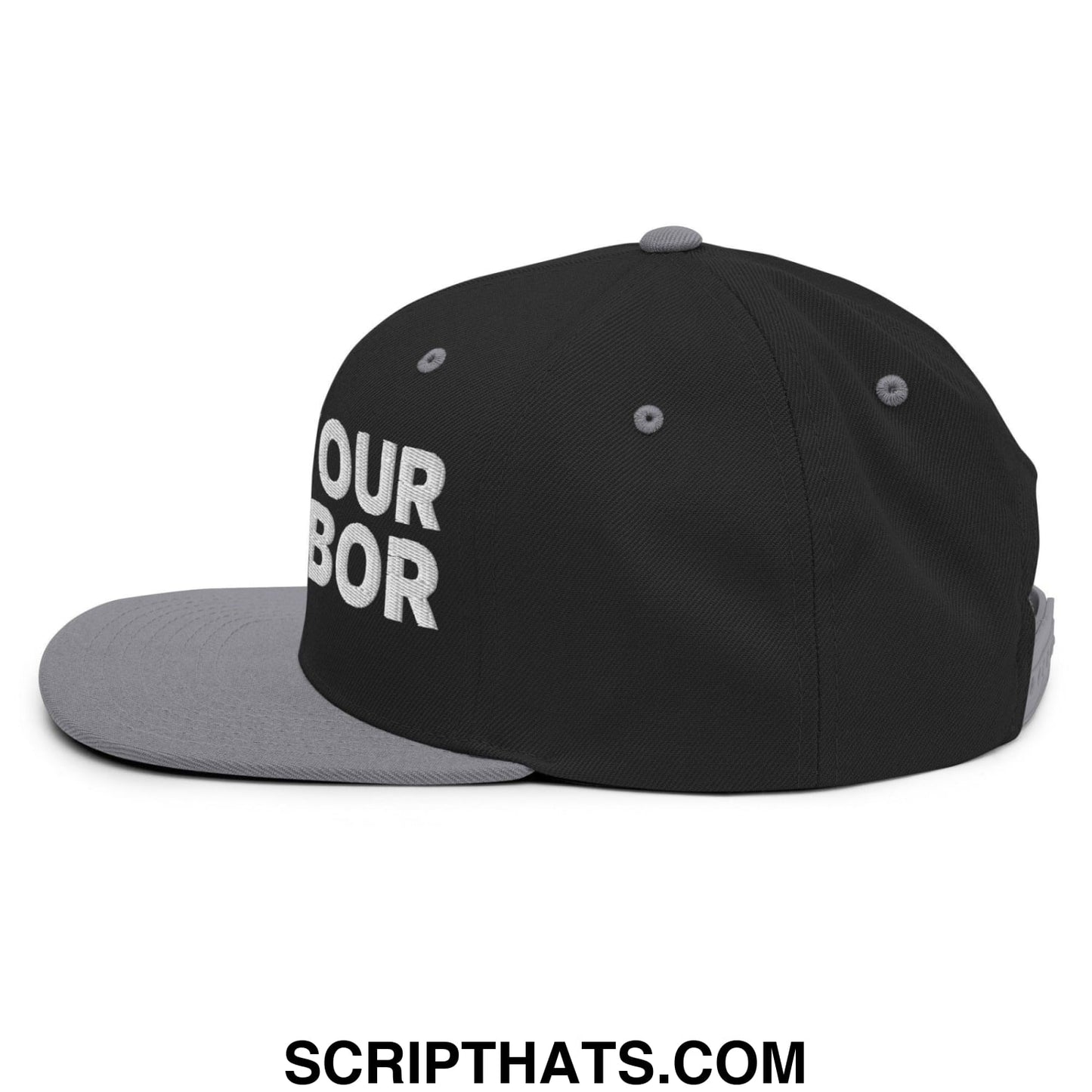 Love Your Neighbor Snapback Hat Black Silver