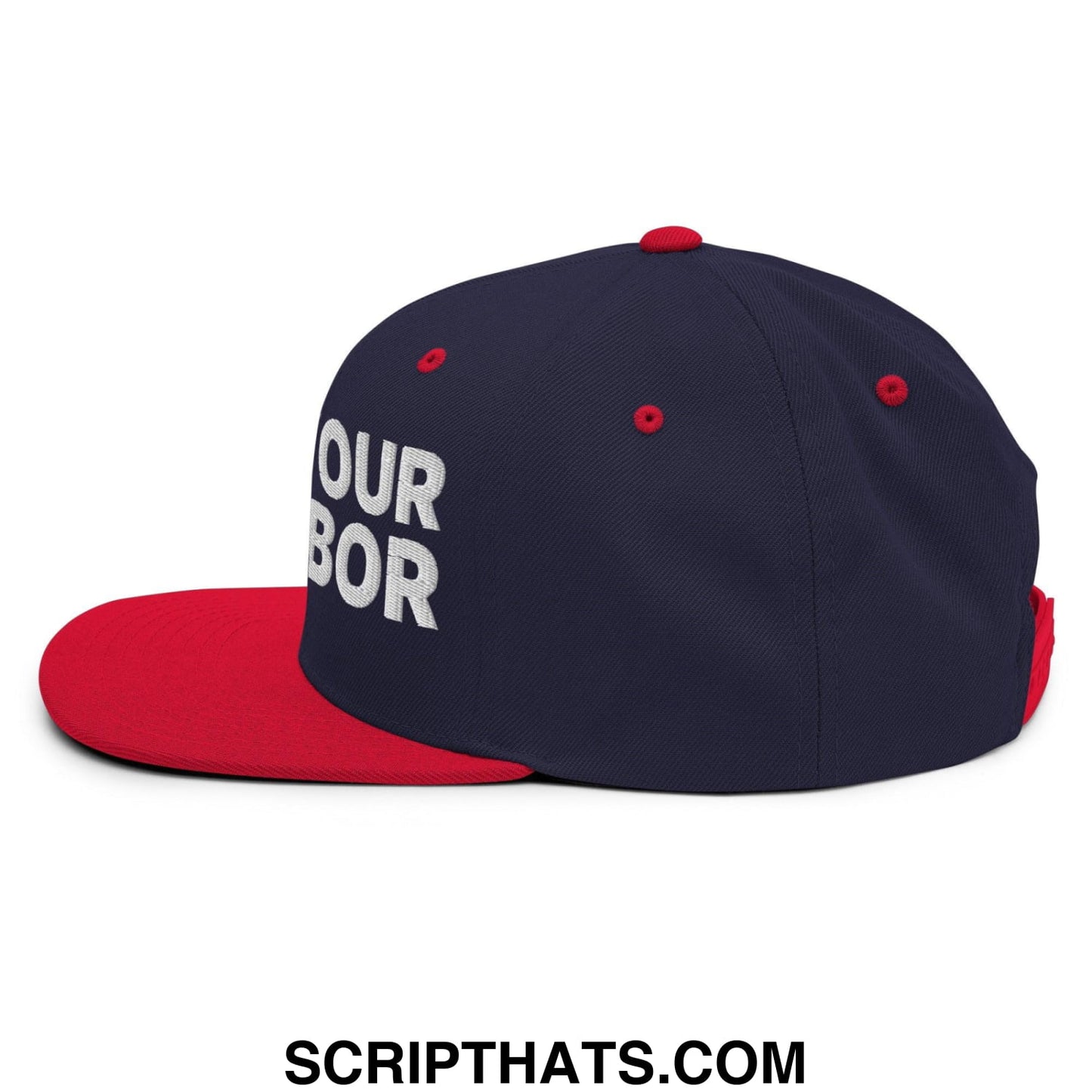 Love Your Neighbor Snapback Hat Navy Red