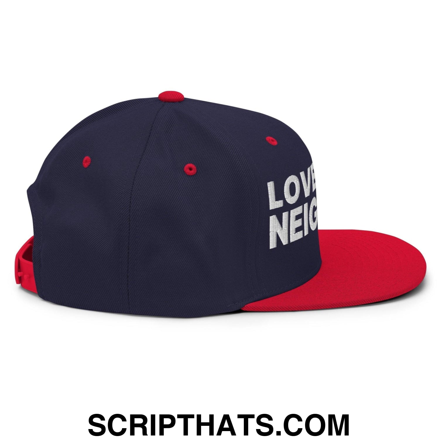 Love Your Neighbor Snapback Hat Navy Red
