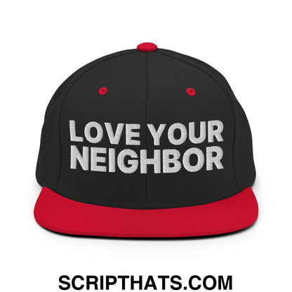 Love Your Neighbor Snapback Hat Black Red