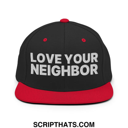 Love Your Neighbor Snapback Hat Black Red