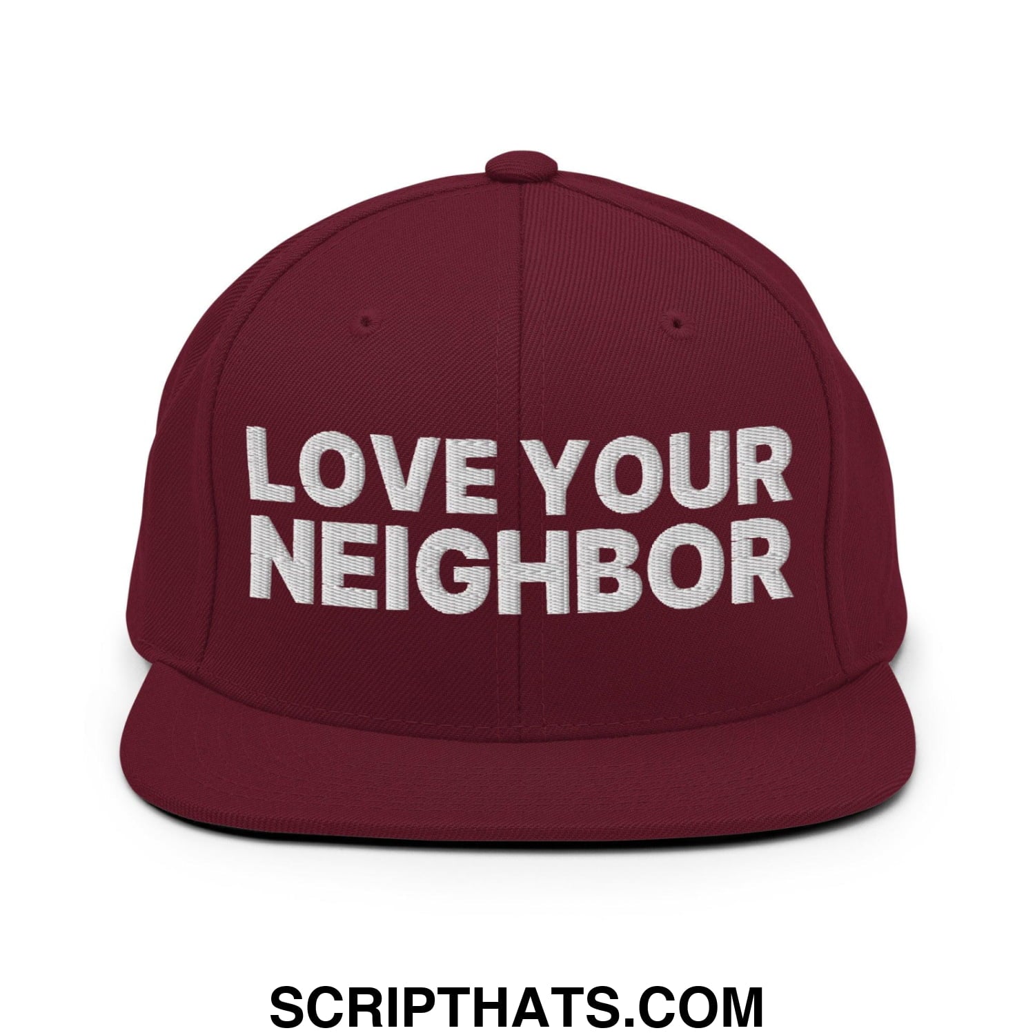 Love Your Neighbor Snapback Hat Maroon