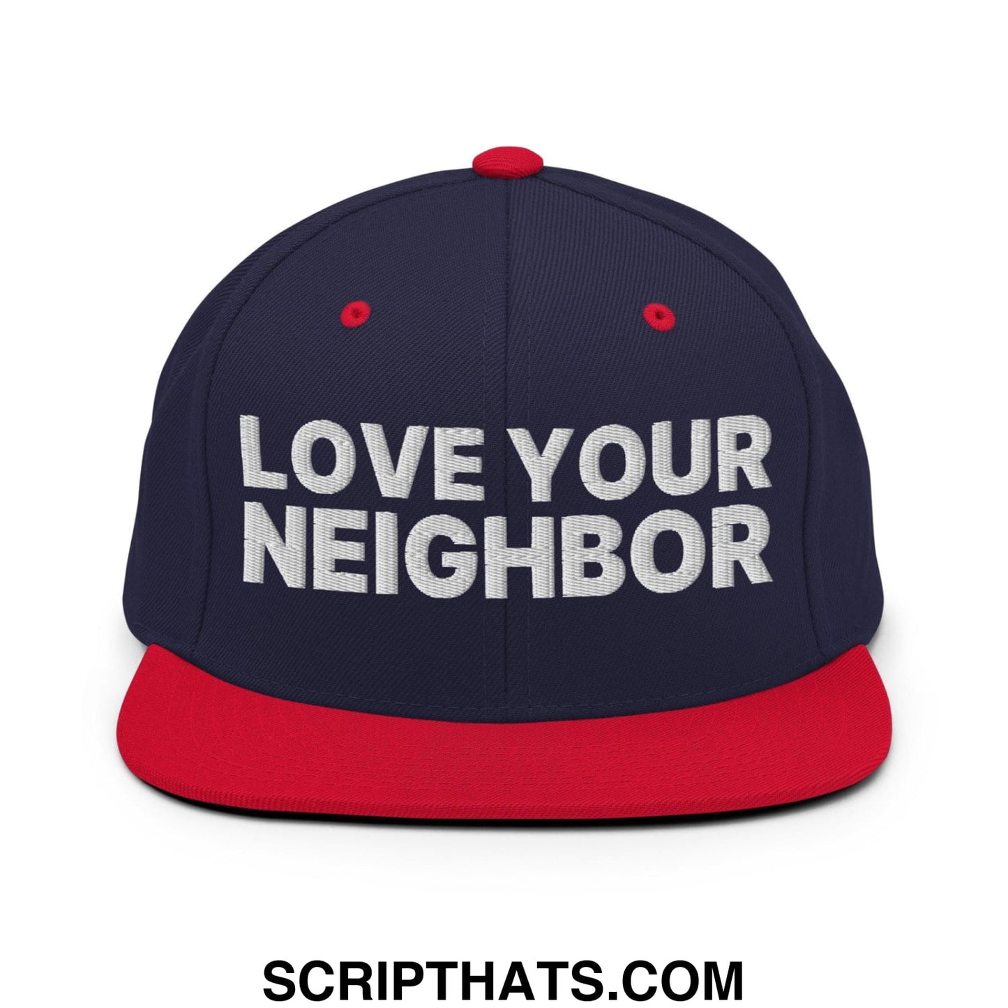 Love Your Neighbor Snapback Hat Navy Red