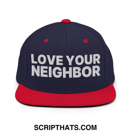 Love Your Neighbor Snapback Hat Navy Red