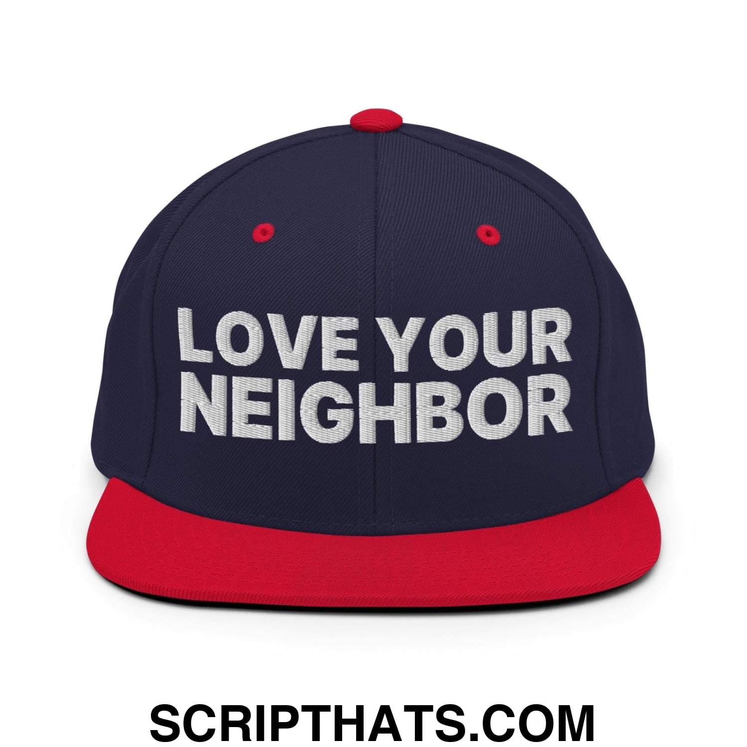 Love Your Neighbor Snapback Hat Navy Red