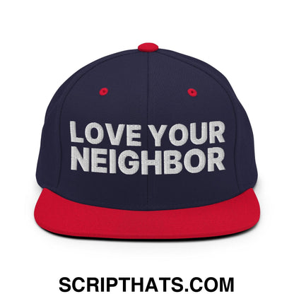 Love Your Neighbor Snapback Hat Navy Red
