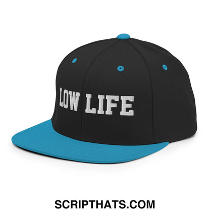 Low Life Embroidered Flat Bill Brim Snapback Hat Black Teal