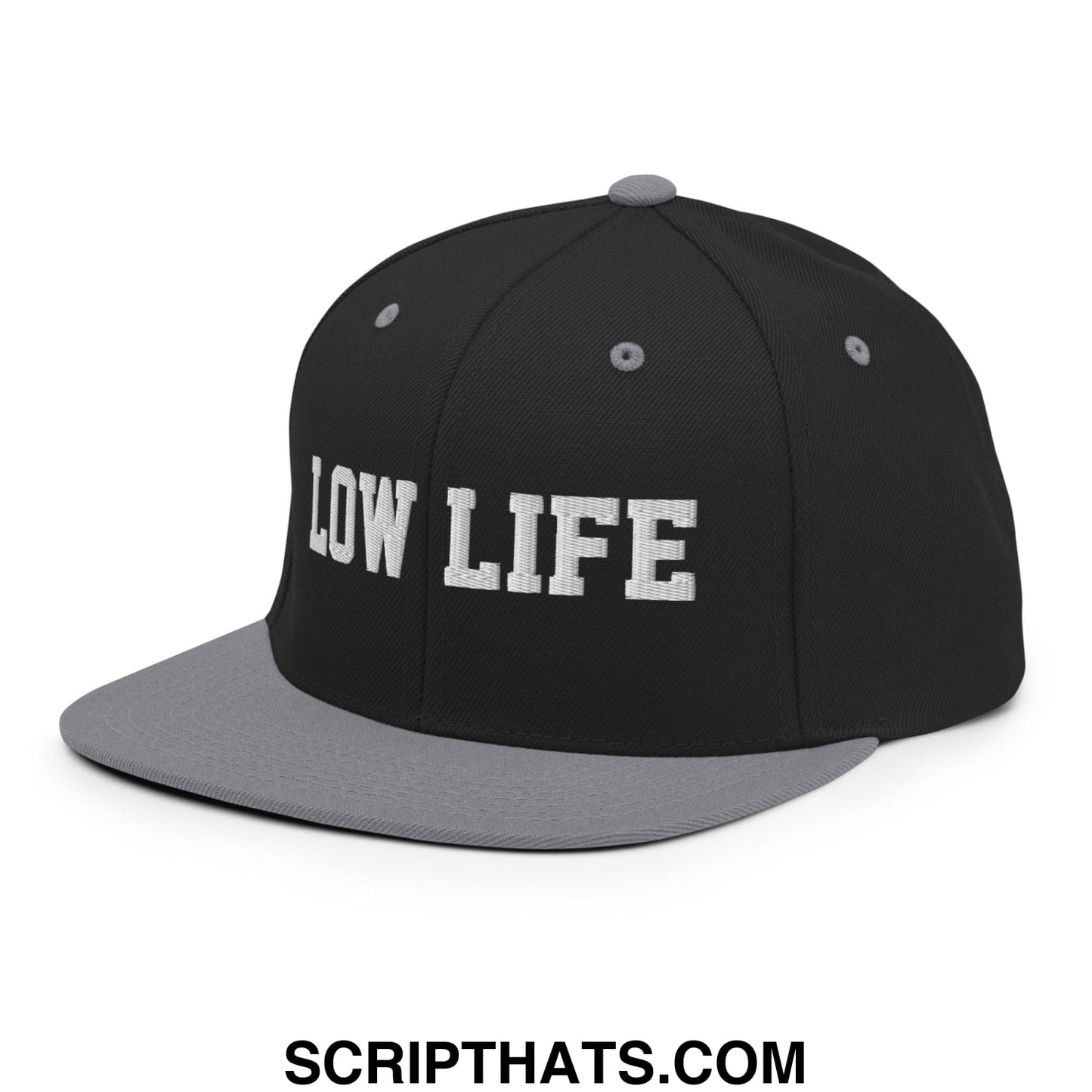 Low Life Embroidered Flat Bill Brim Snapback Hat Black Silver