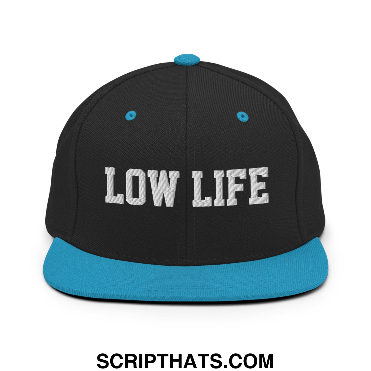 Low Life Embroidered Flat Bill Brim Snapback Hat Black Teal
