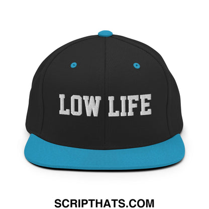 Low Life Embroidered Flat Bill Brim Snapback Hat Black Teal