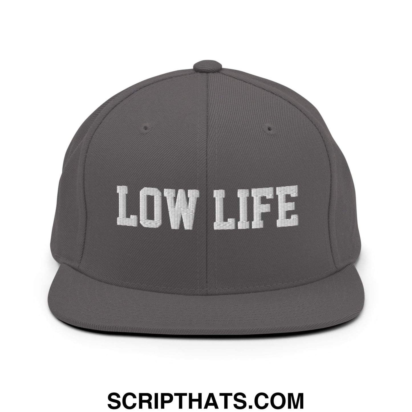 Low Life Embroidered Flat Bill Brim Snapback Hat Dark Grey