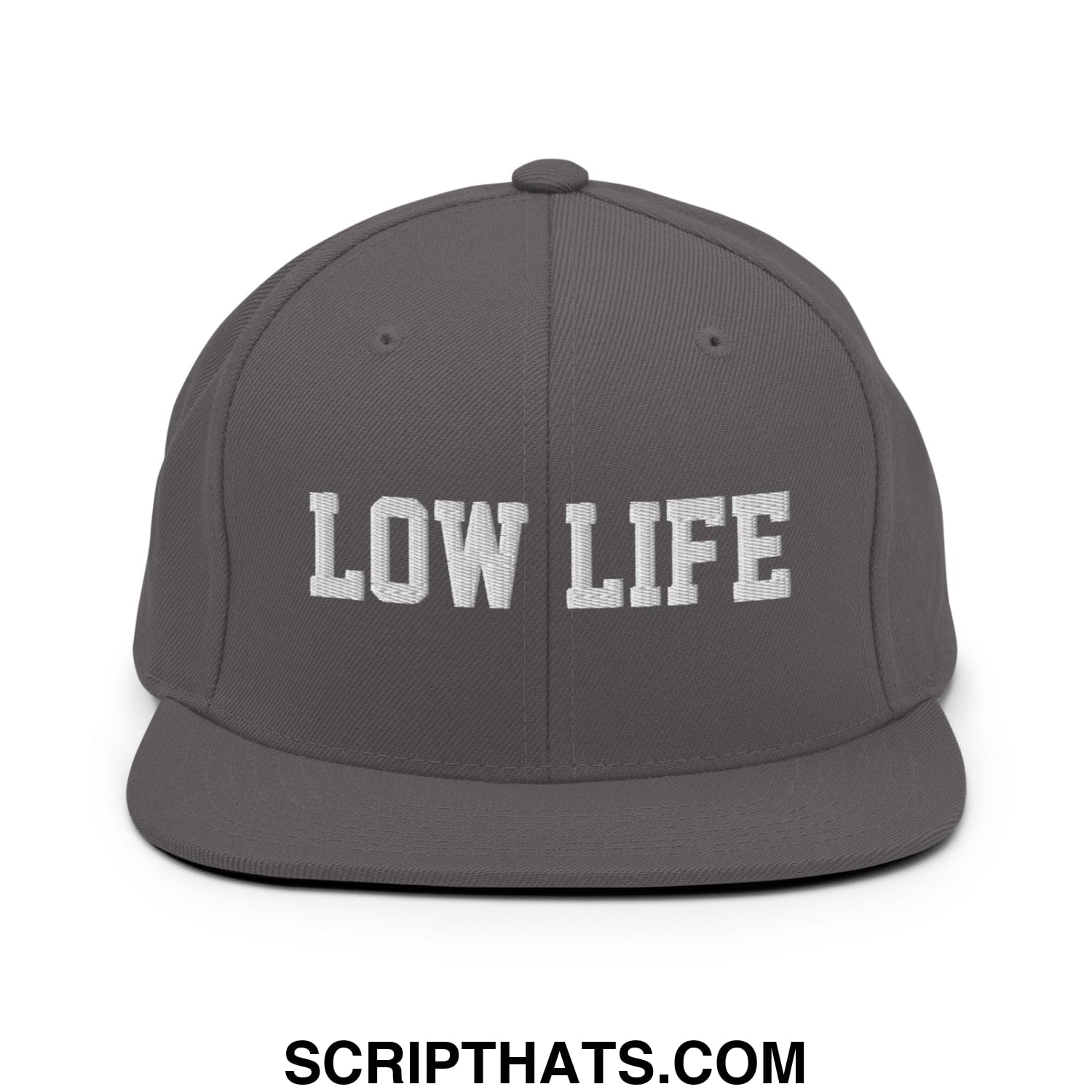 Low Life Embroidered Flat Bill Brim Snapback Hat Dark Grey