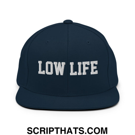 Low Life Embroidered Flat Bill Brim Snapback Hat Dark Navy